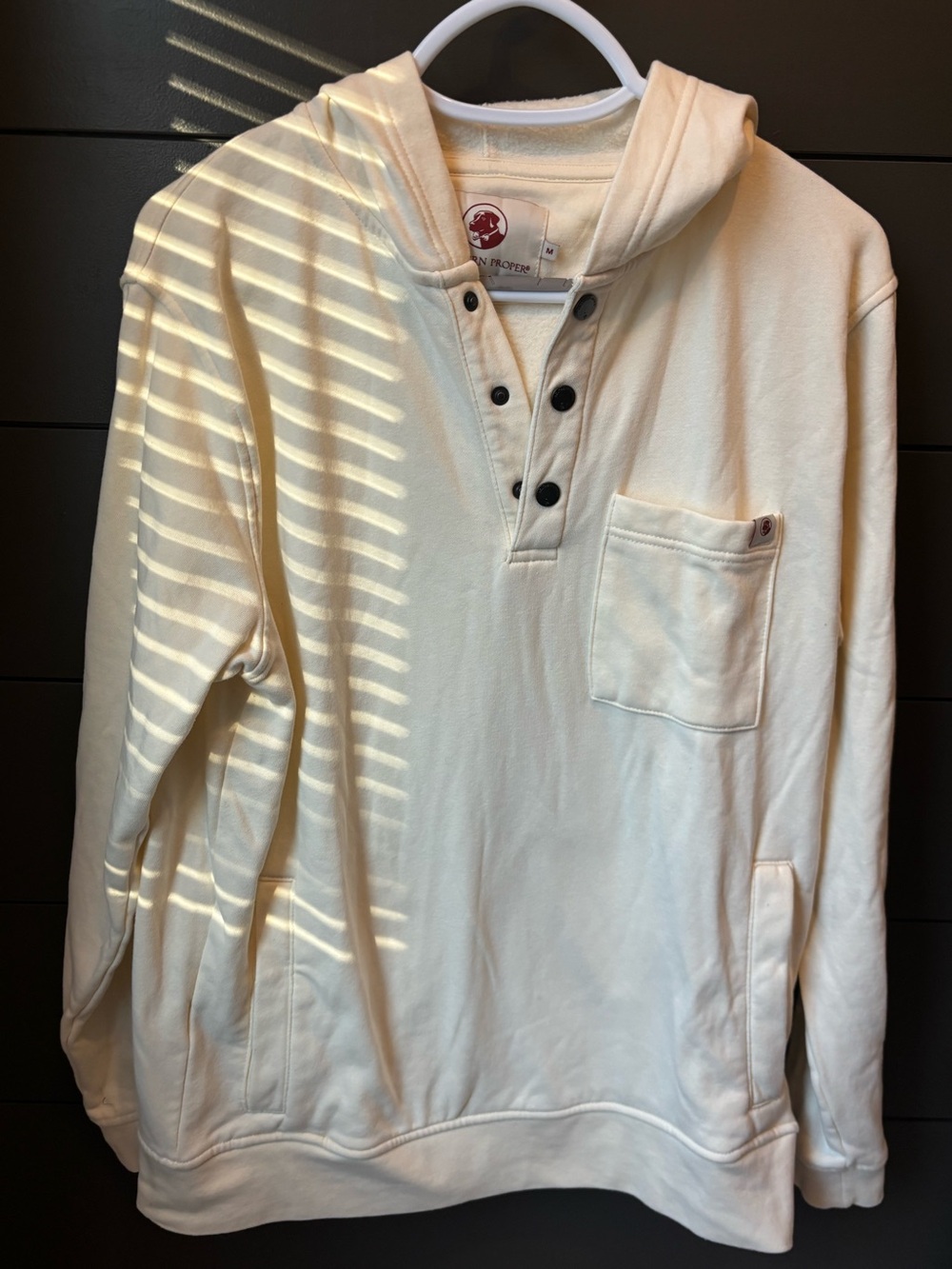 Southern Proper Men’s Medium Ivory Hooded Snap Pullover Sweatshirt Pocket Hoodie